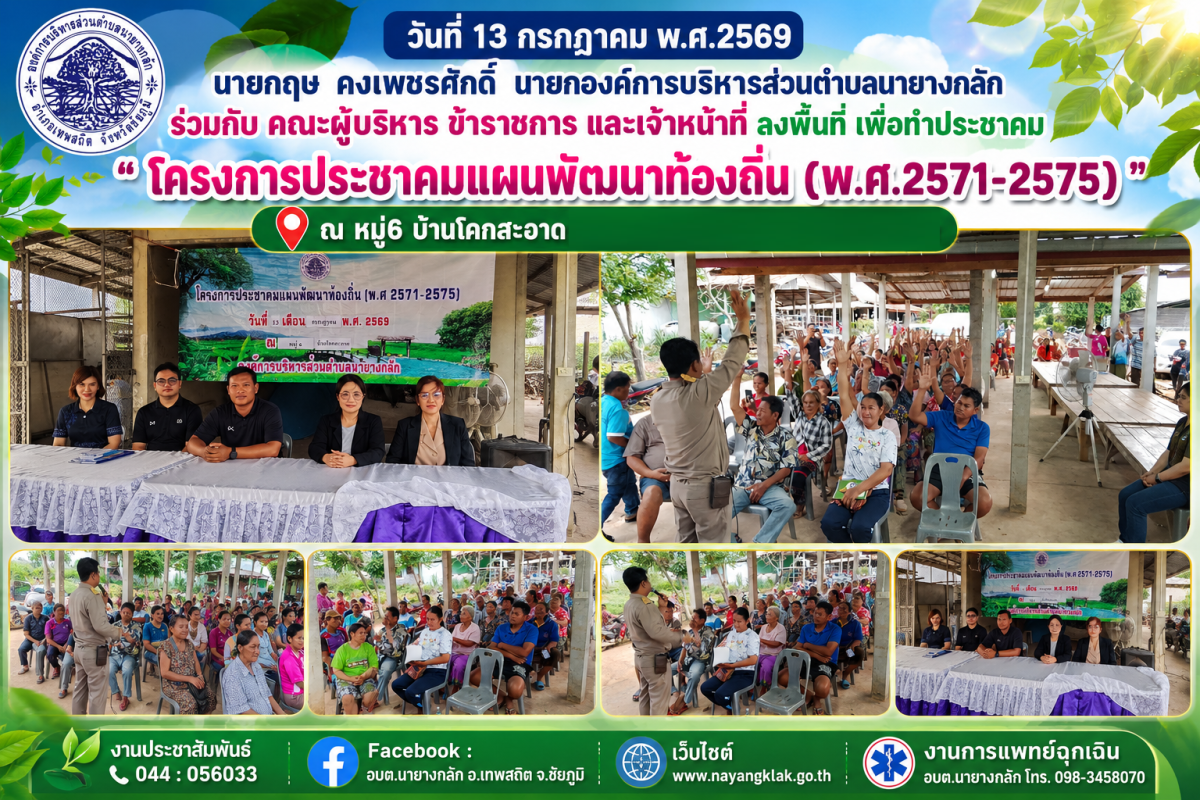 โครงการประชาคมแผนพัฒนาท้องถิ่น( พ.ศ.2571-2575) ณ ศาลาประชาคม หมู่6 บ้านโคกสะอาด